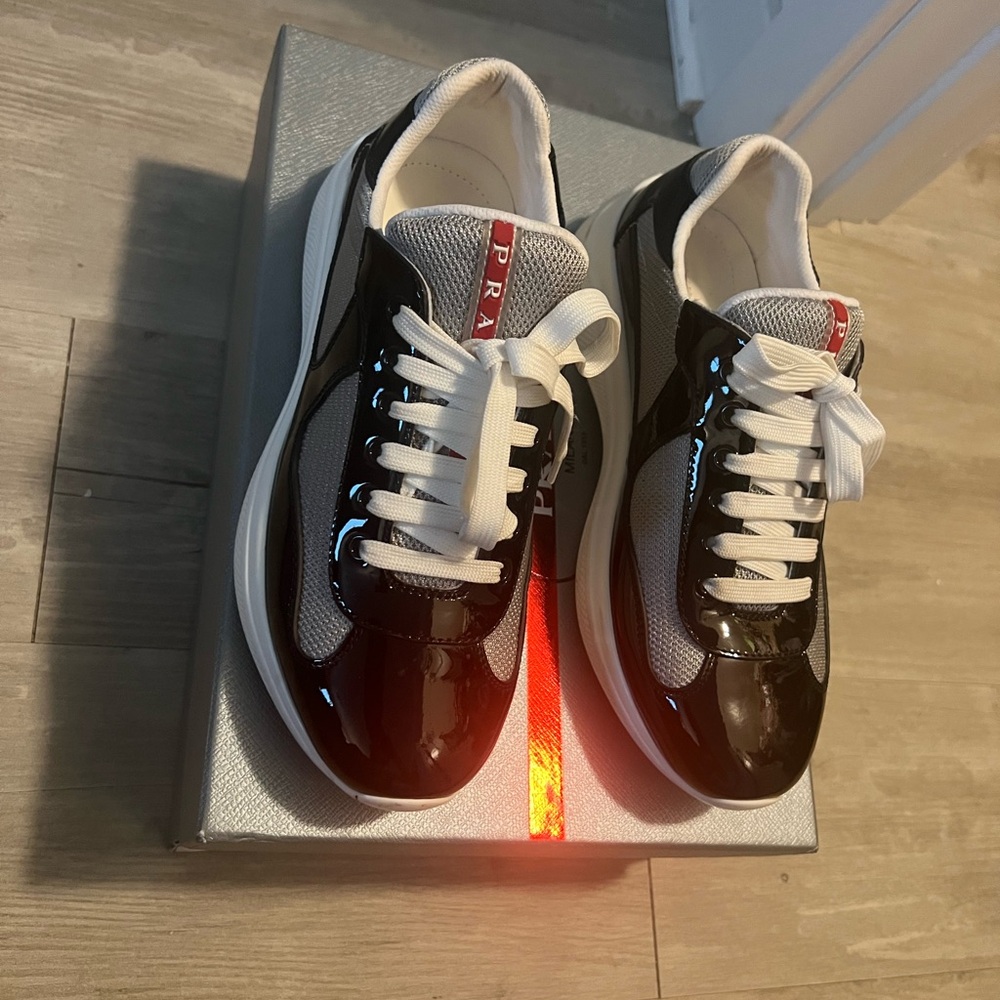 Prada Black and White Sneakers with Minimalist Design